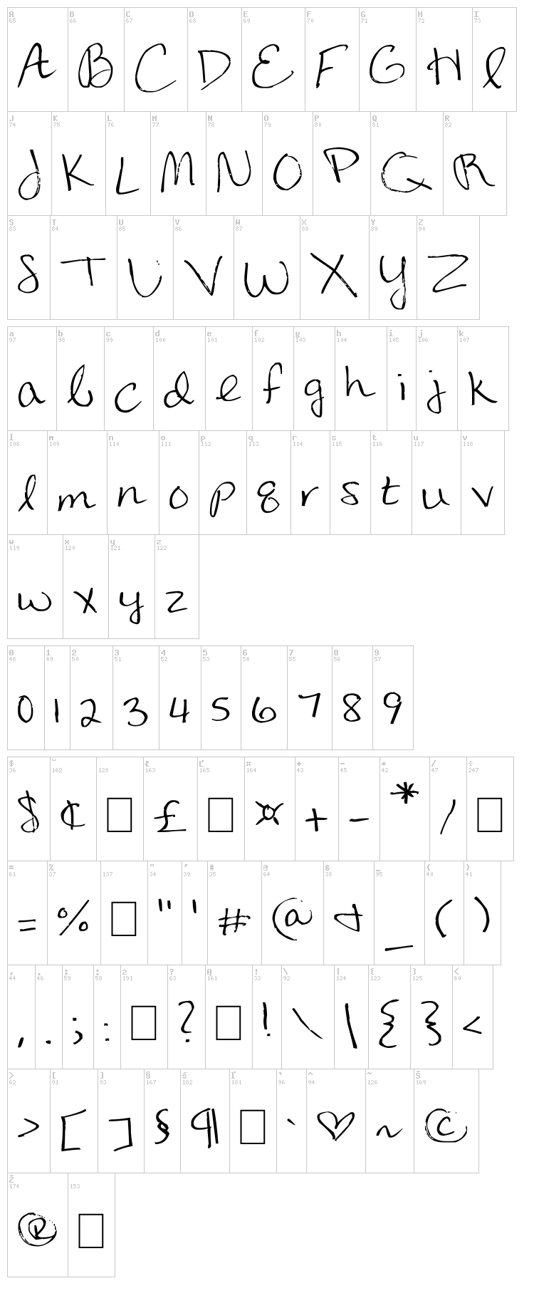 Snow White font map